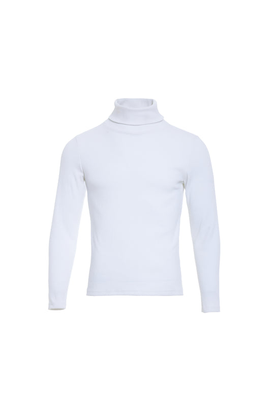 WHITE RECYCLED POLYESTER ROLL NECK KNIT