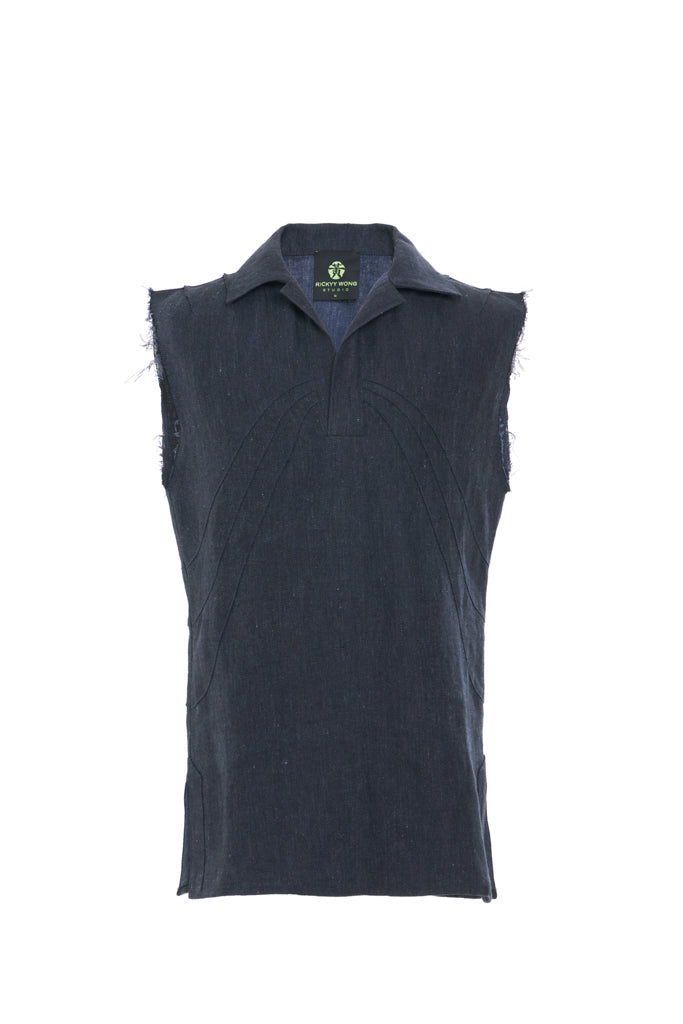 DENIM-LINEN BOXY TANK