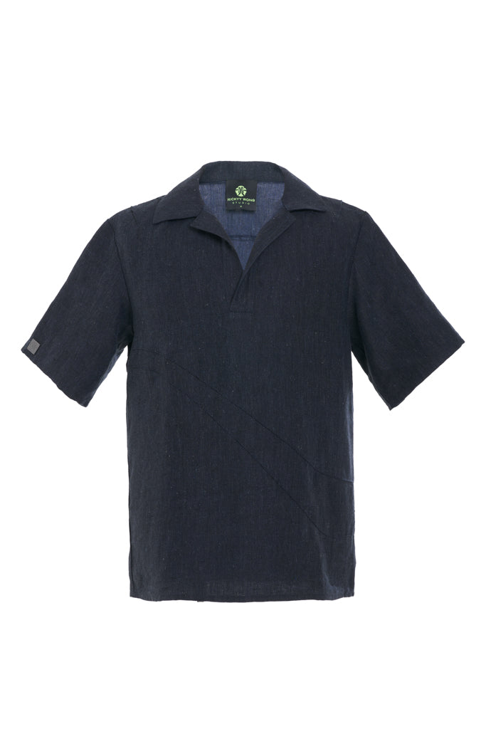 DENIM-LINEN RESORT POLO SHIRT