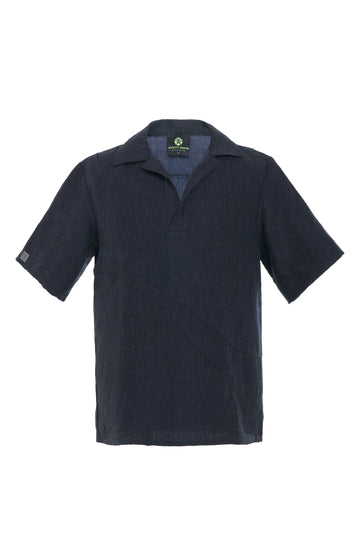 DENIM-LINEN RESORT POLO SHIRT