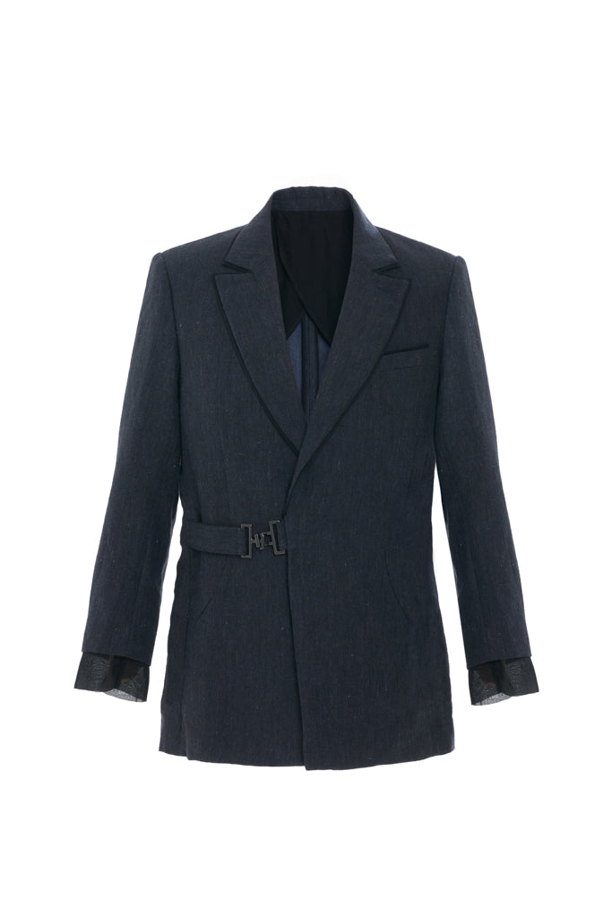 DENIM-LINEN DOUBLE BREASTED DUAL SUIT