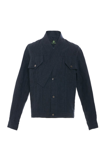 DENIM-LINEN CROSS NECK CASUAL JACKET