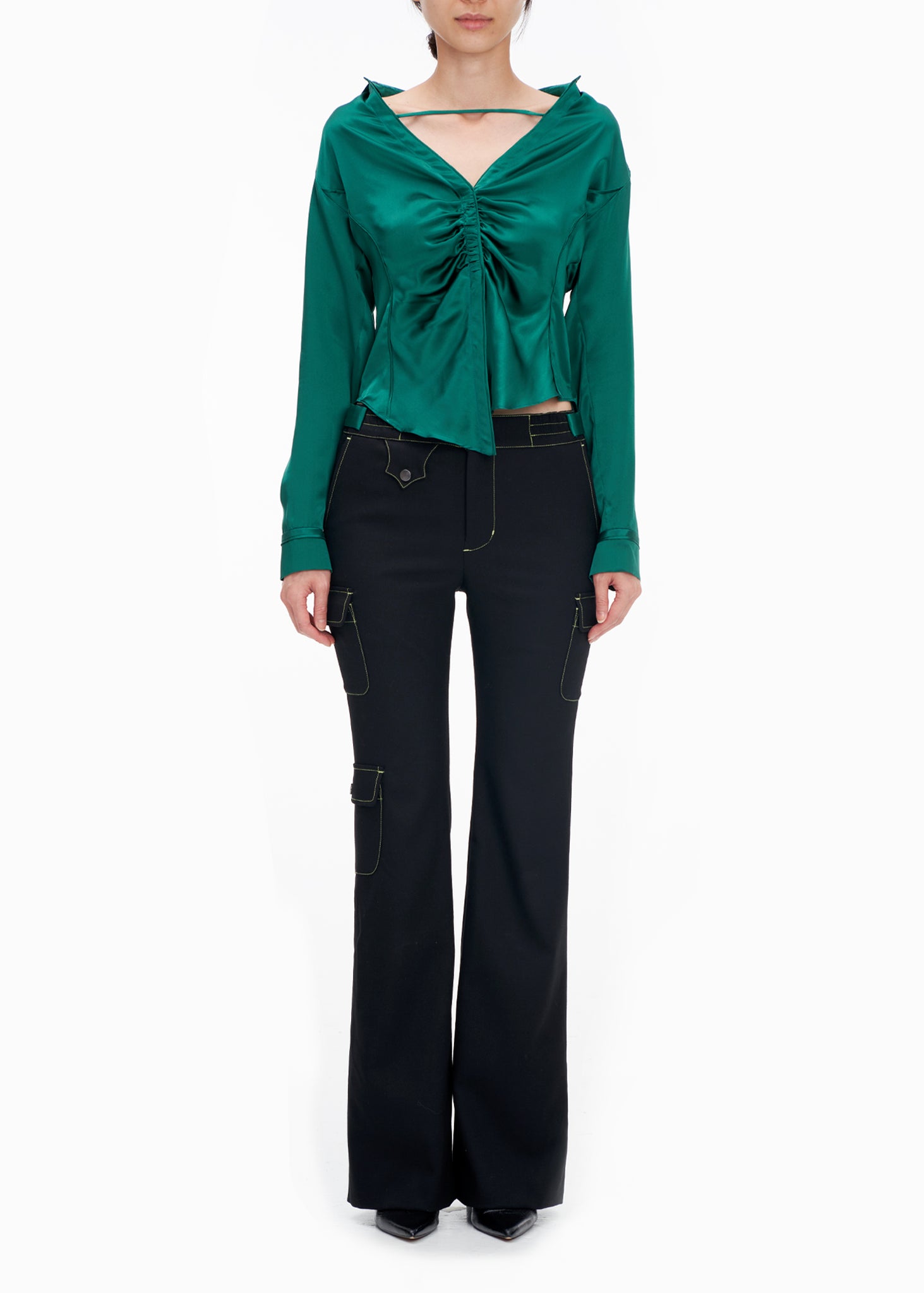 'ACID' OPEN-COLLAR SATIN HOURGLASS SHIRT