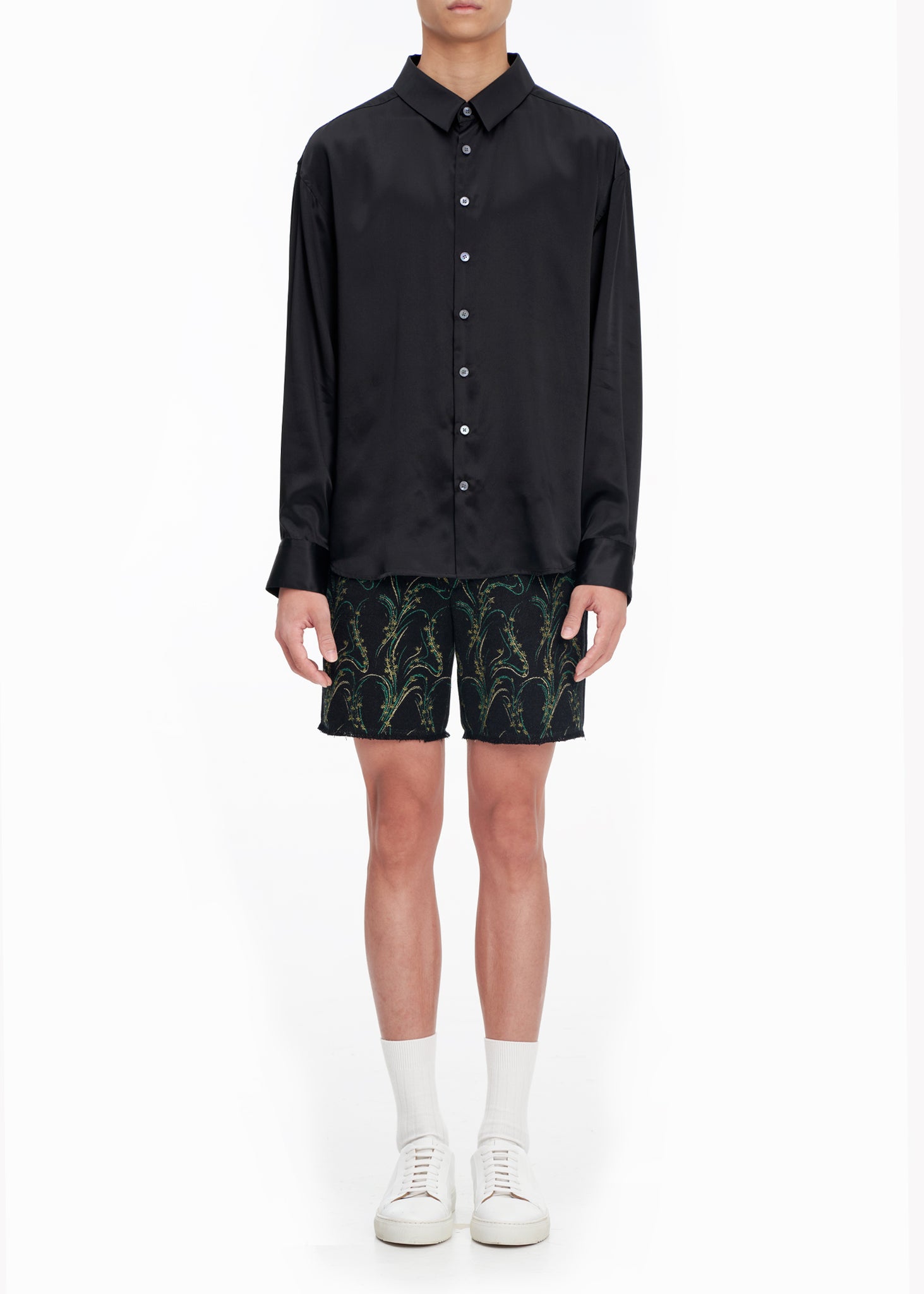 BLACK SILK LONG SLEEVE SHIRT