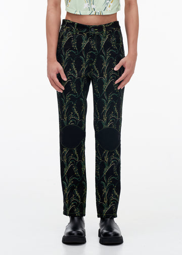 'INTAGLIO' DENIM STYLE JACQUARD AND SILK TROUSERS