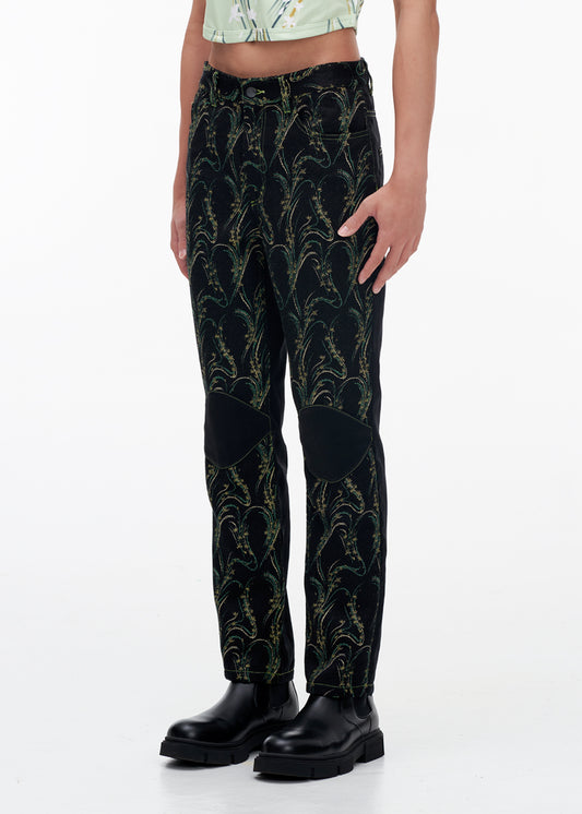 'INTAGLIO' DENIM STYLE JACQUARD AND SILK TROUSERS